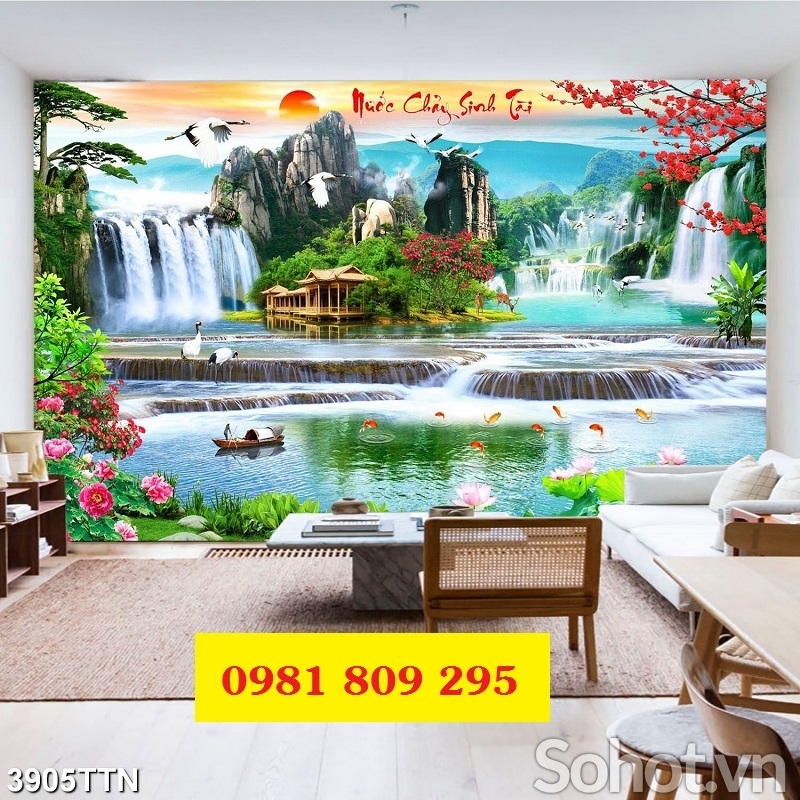 Tranh thác nước , gạch ốp tường , tranh phòng khách