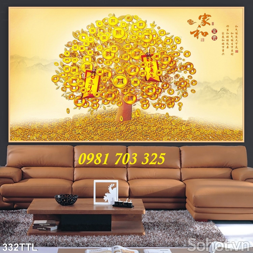 tranh cây kim tiền, gạch tranh 3D