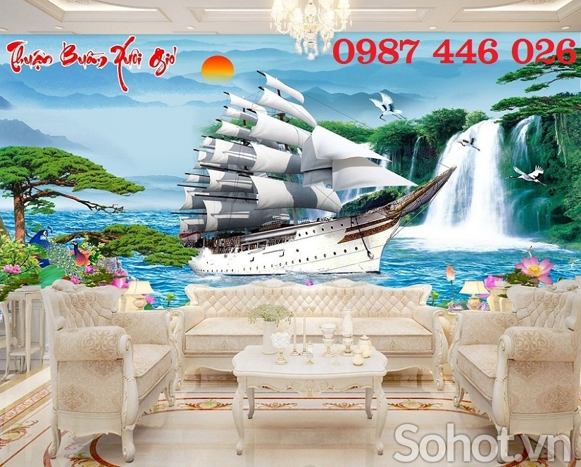 Gạch ốp tường tranh gạch men thuyền buồm HP92442