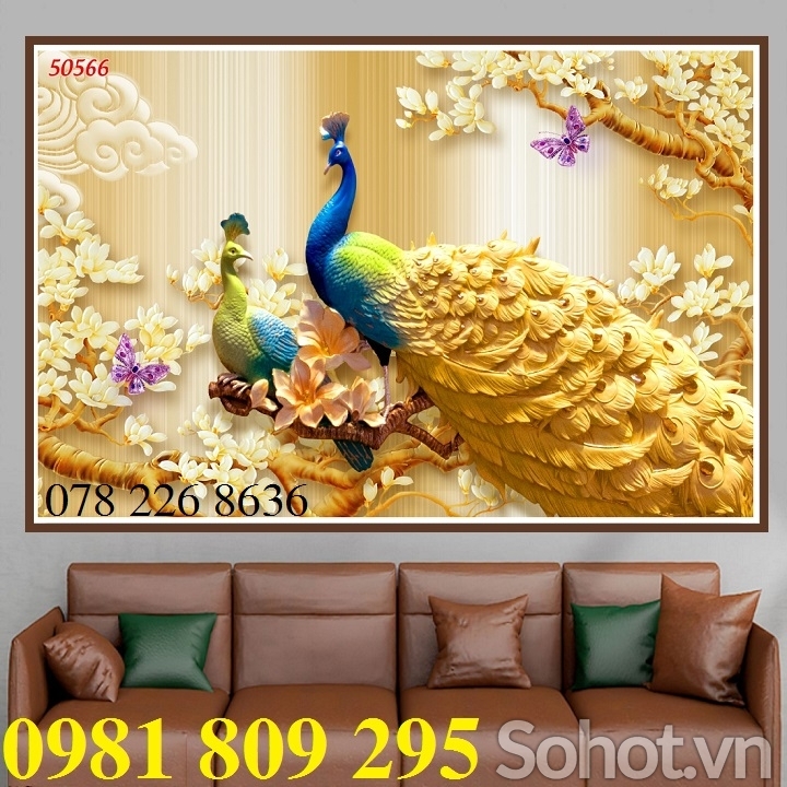 Tranh chim công 3d - tranh gạch chim công FDGFHG5