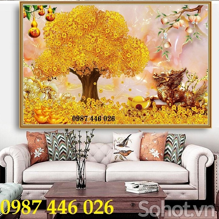 Tranh gạch cây tiền lộc vàng HP7823