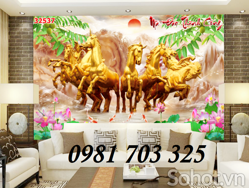 tranh gạch 3D bát mã phong thủy