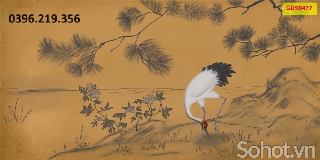 Tranh gạch hình tùng hạc 3D