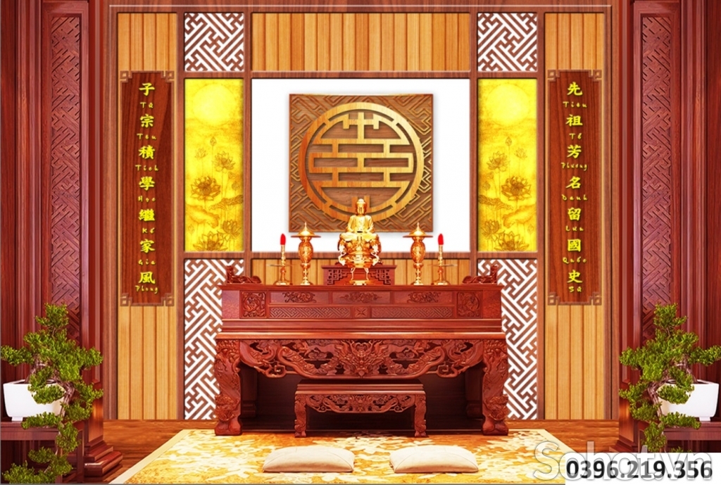 Gạch tranh 3D đẹp trang trí phòng thờ gia đình