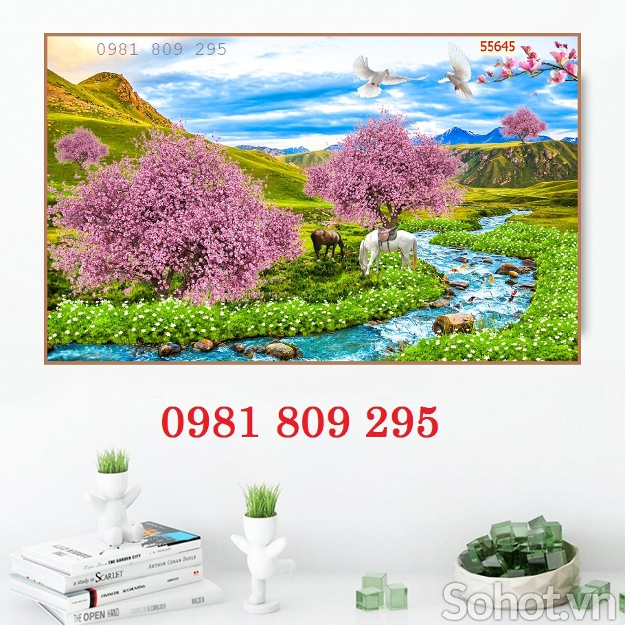 Tranh gạch ốp tường trang trí hoa đào HQ999