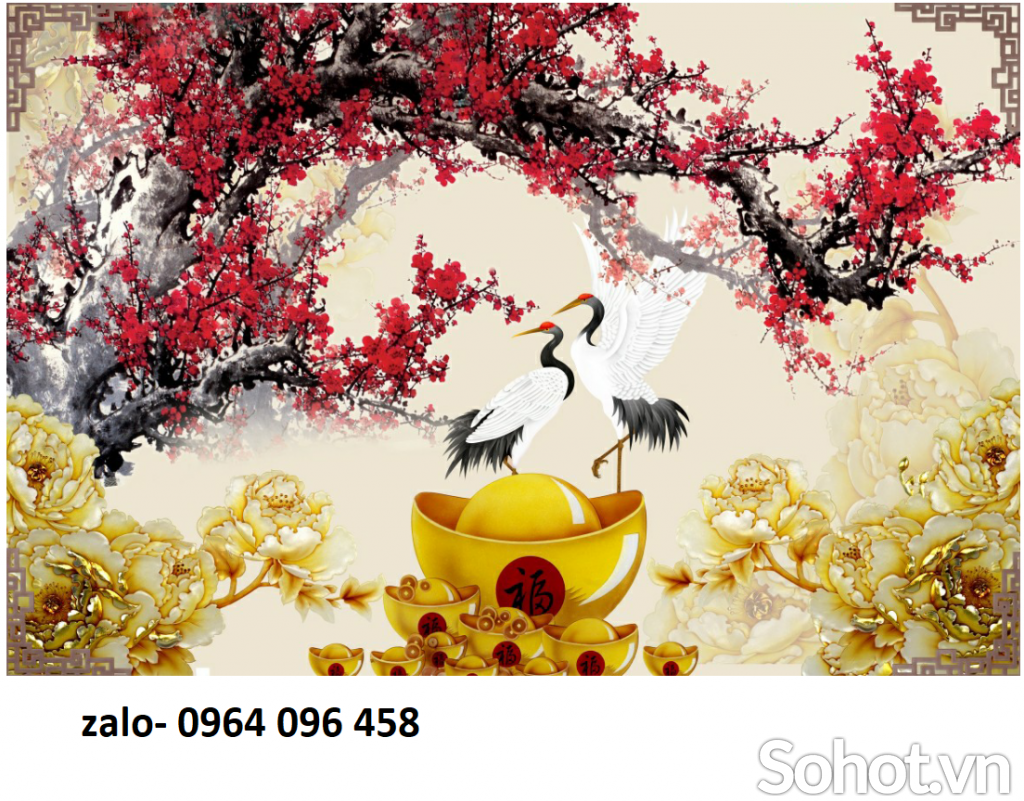 Tranh gạch ốp tường cành đào 3d - 245XC