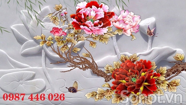 Gạch tranh hoa mẫu đơn 3d HP9822