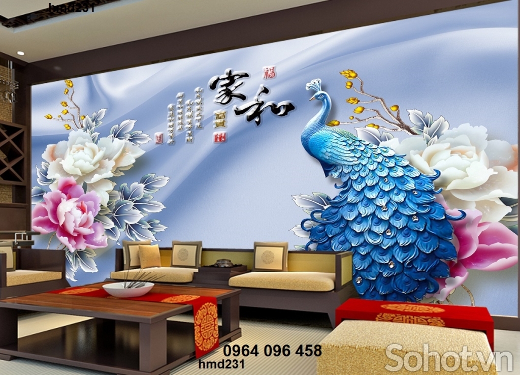 Tranh gạch men 3d chim công phong thủy - GBV33