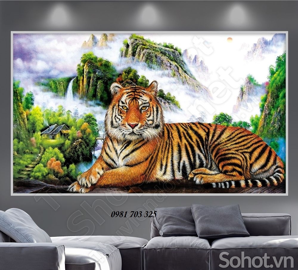 Tranh 3D hổ treo phòng khách