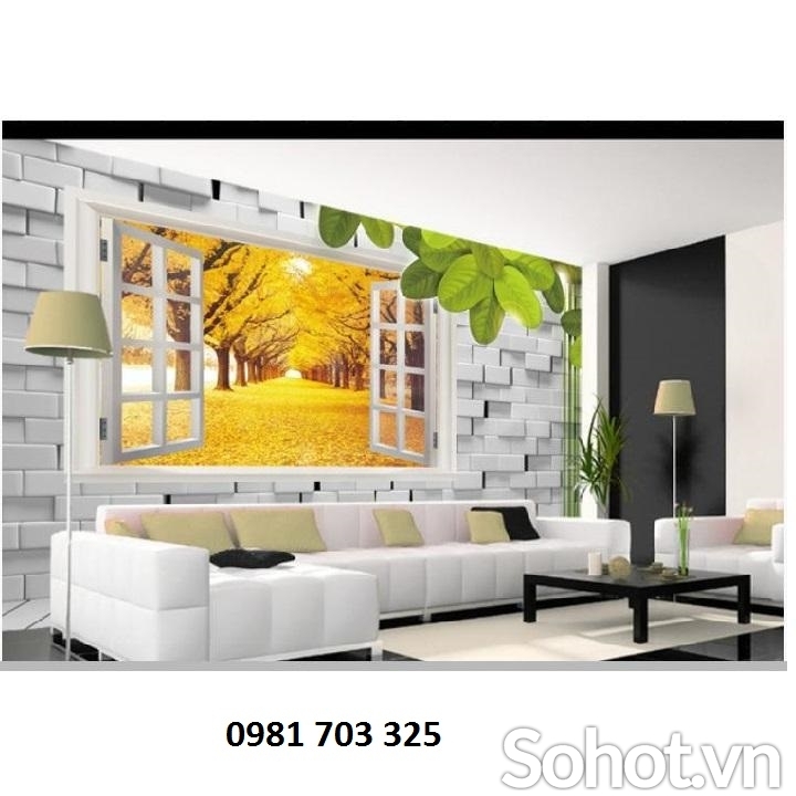 Tranh lá vàng- gạch tranh trang trí phòng khách