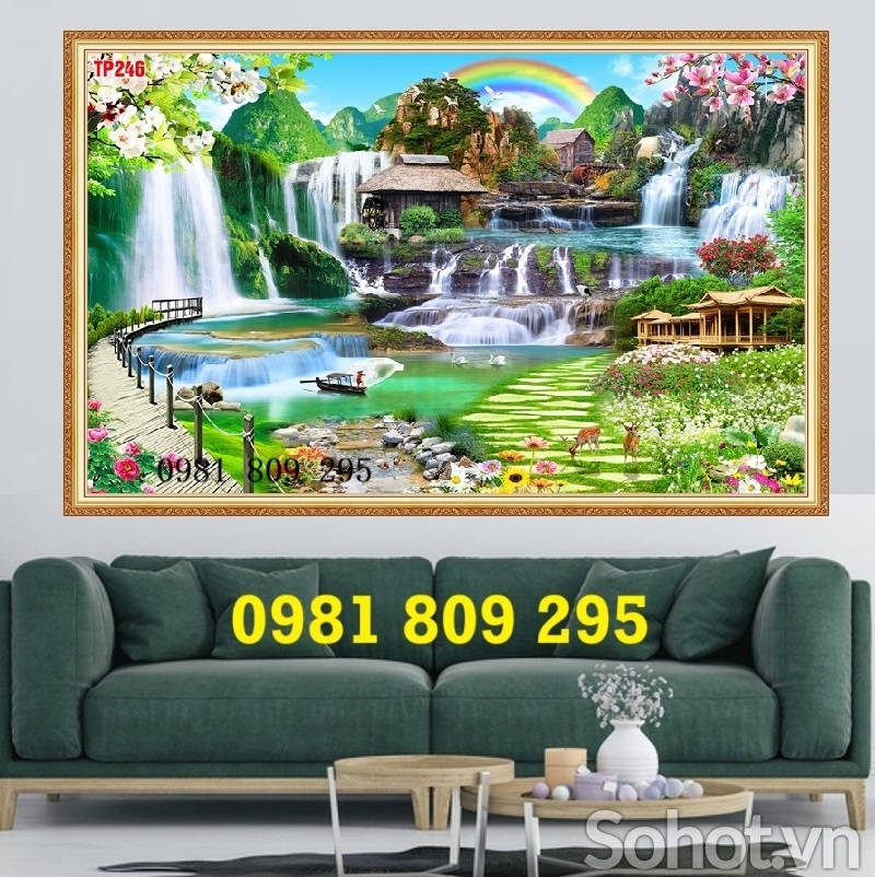 Tranh gạch ngôi nhà thác nước Hn882