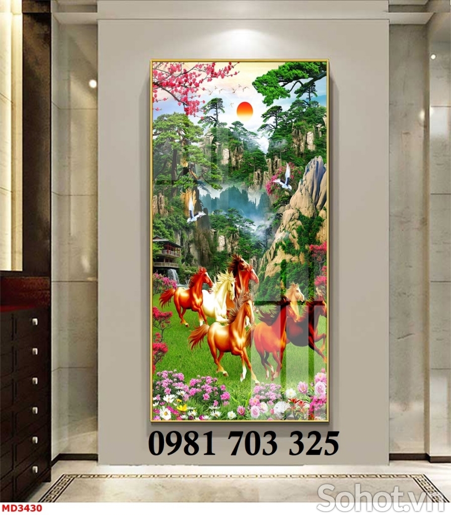 Tranh gạch phong thủy bát mã khổ đứng