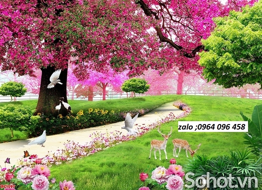 Tranh 3d hoa đào - tranh gạch 3d hoa đào - 9888CP