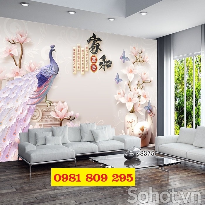 Tranh gạch men chim công phong thủy GP8767