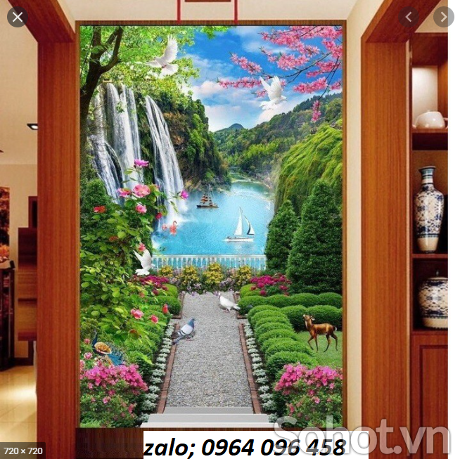Tranh gạch men 3d ốp tường phong cảnh khổ đứng - BCVB76