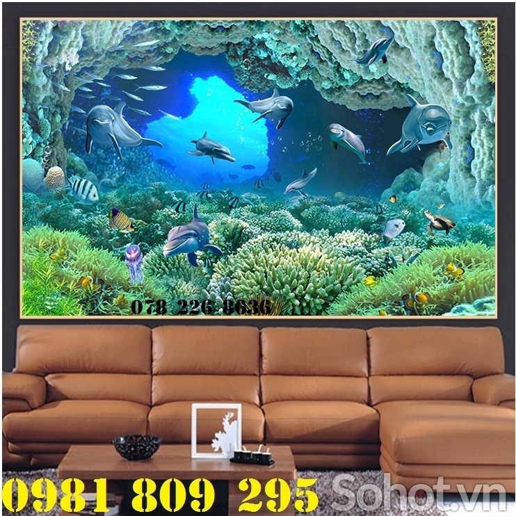 Gạch tranh 3d cá heo - tranh gạch ốp tường