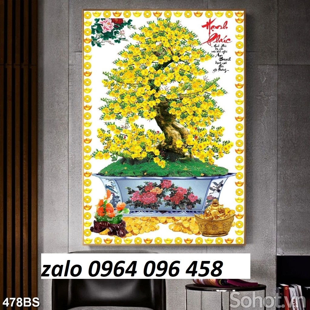 Tranh cây mai 3d - tranh gạch 3d cây mai - KMMM06