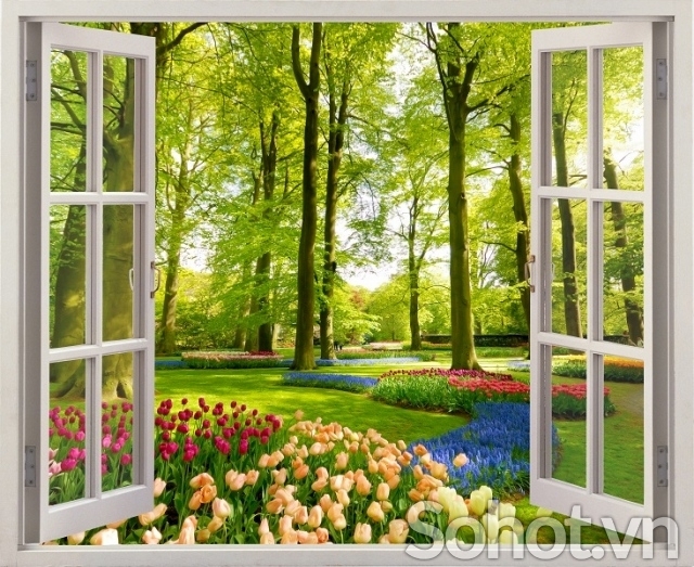 tranh gạch 3d phong cảnh cửa sổ