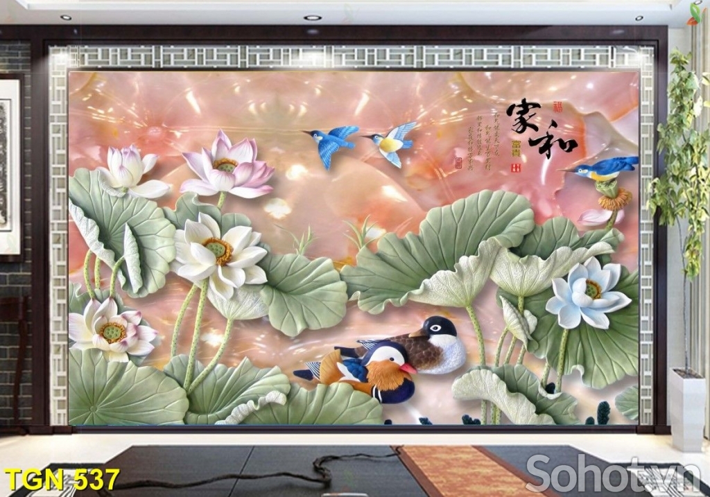 Mẫu tranh gạch 3d dán tường phòng khách -523SP