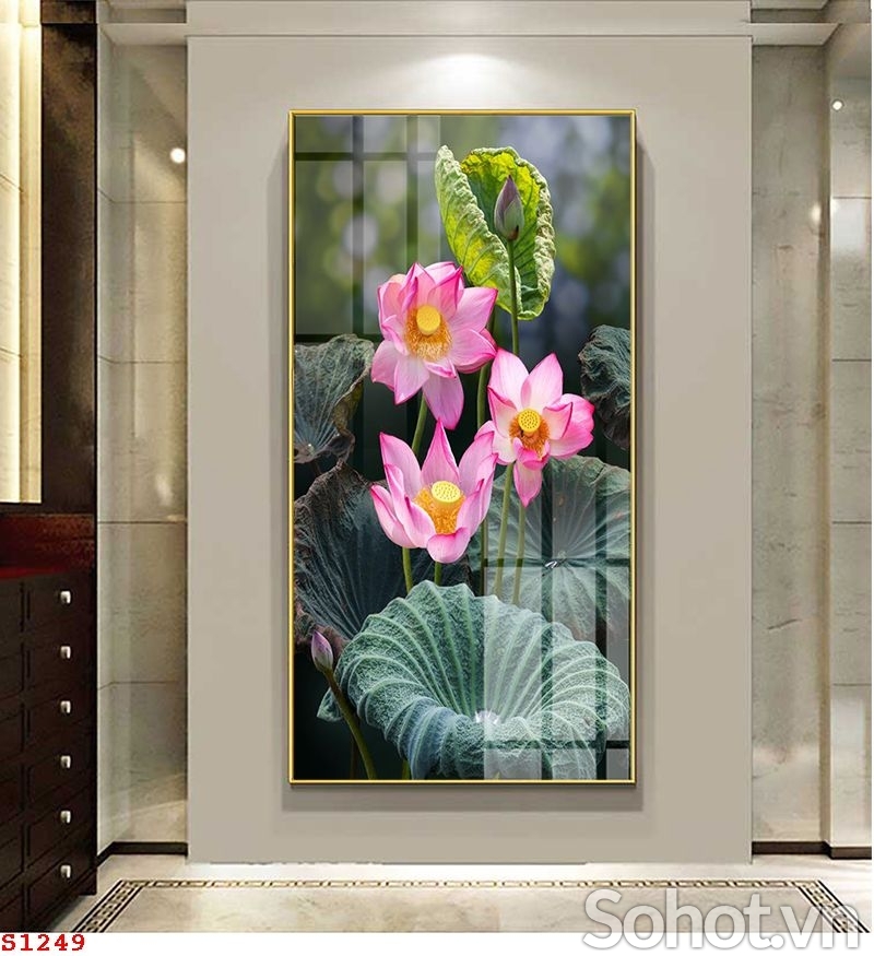 Gạch tranh 3d hoa sen trang trí