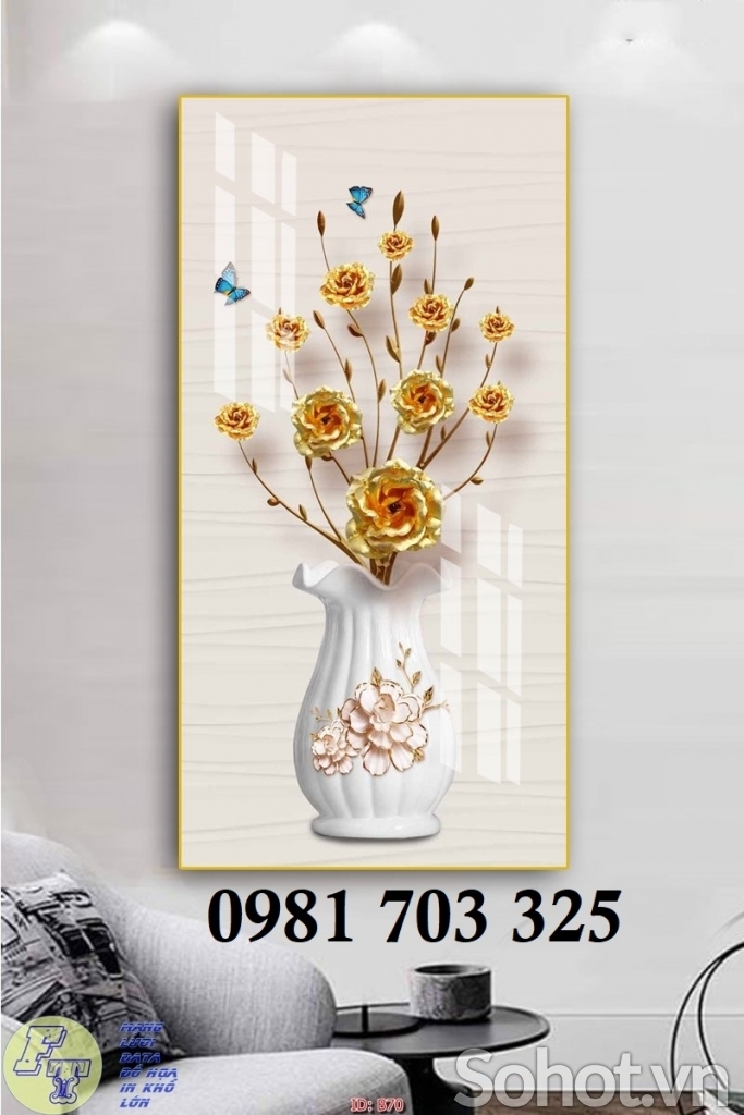 Gạch tranh bình hoa đẹp dán tường