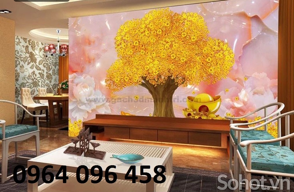 Tranh gạch 3d cây tiền vàng - KHF36