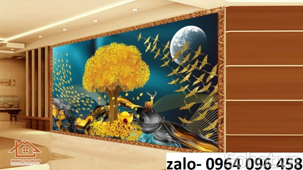 Tranh gạch 3d cây tiền vàng - 877CBB