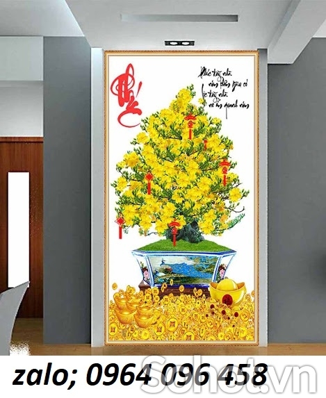 Gạch tranh 3d dán tường mẫu cây mai - 544ZL
