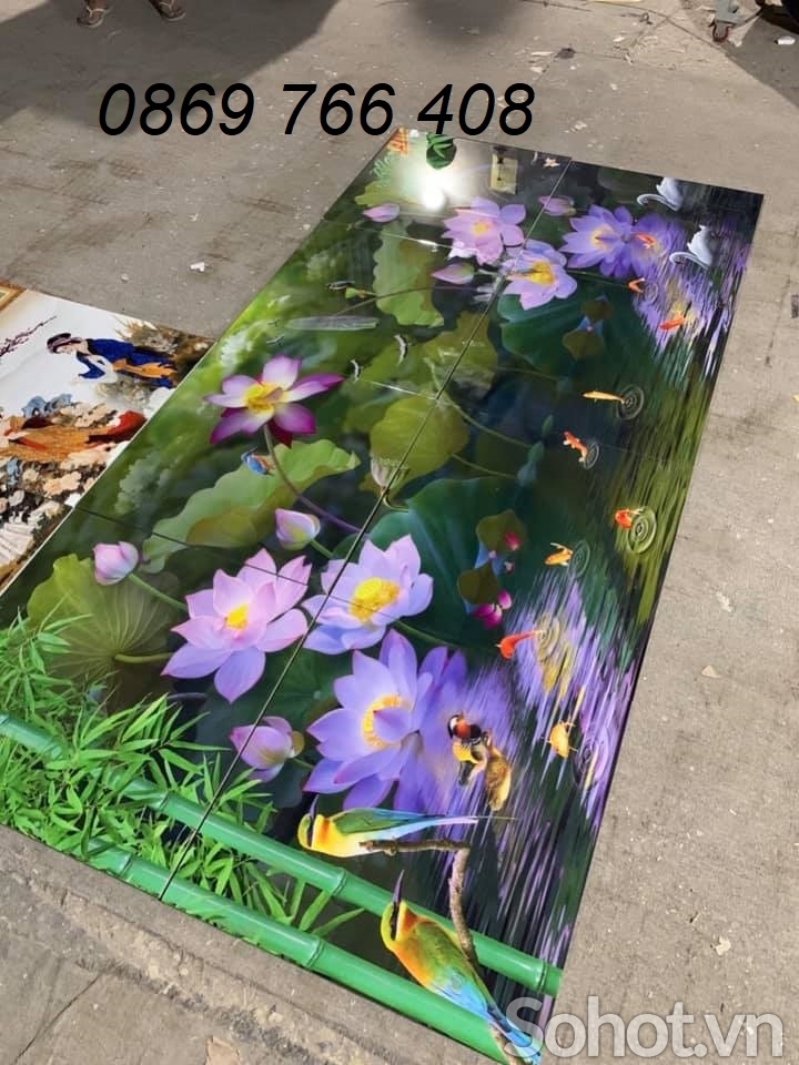 Gạch tranh hoa sen phong thủy-Tranh gạch hoa sen phòng khách