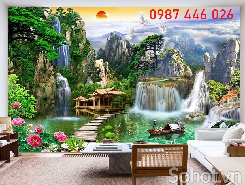 Gạch tranh tường phòng khách đẹp HP9283