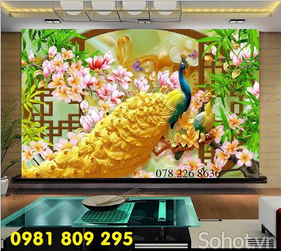 Tranh gạch men - chim công sứ ngọc