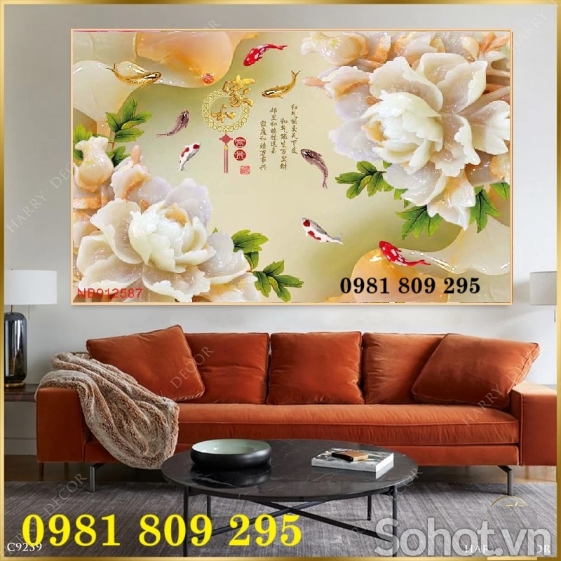 Tranh gạch 3d , gạch tranh hoa mẫu đơn HN9393