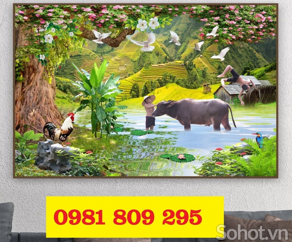 Tranh gạch  làng quê , gạch ruộng bậc thang