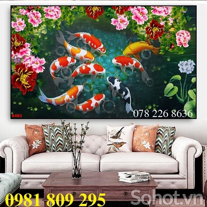 Tranh gạch men -hoa sen - gạch 3d cá chép