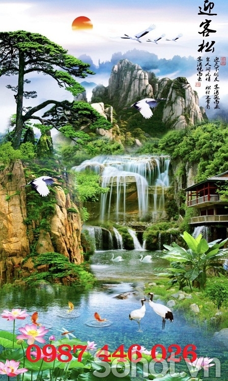 Gạch tranh thác nước phong cảnh 3d HP672