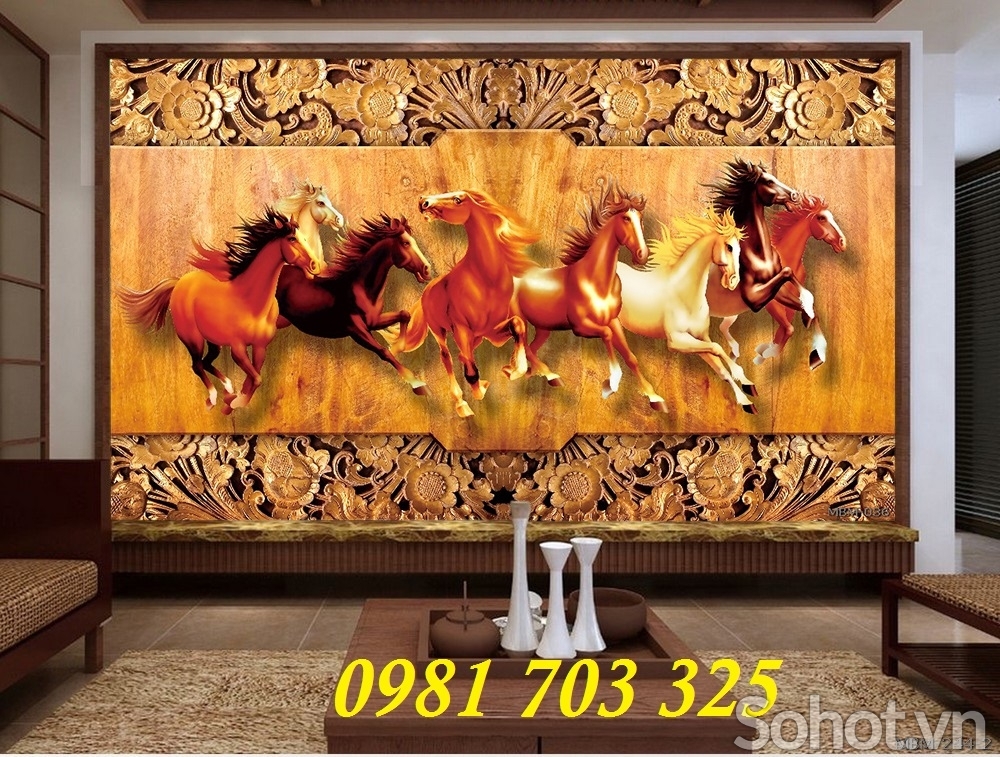 tranh bát mã phong thủy- gạch tranh 3D