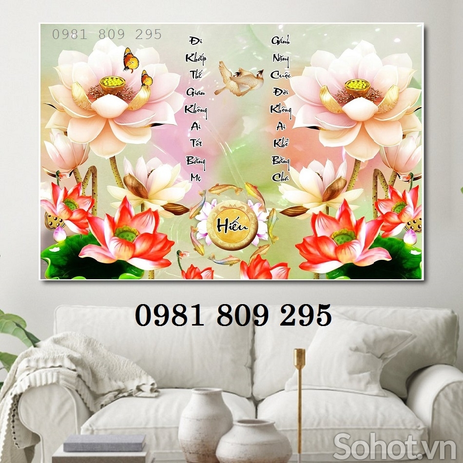 Gạch tranh 3d hoa sen - tranh gạch sứ ngọc