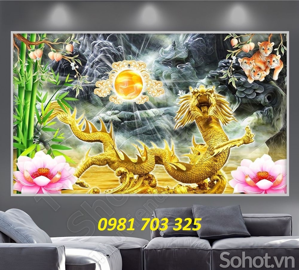 Tranh gạch 3D Long phụng sum vầy
