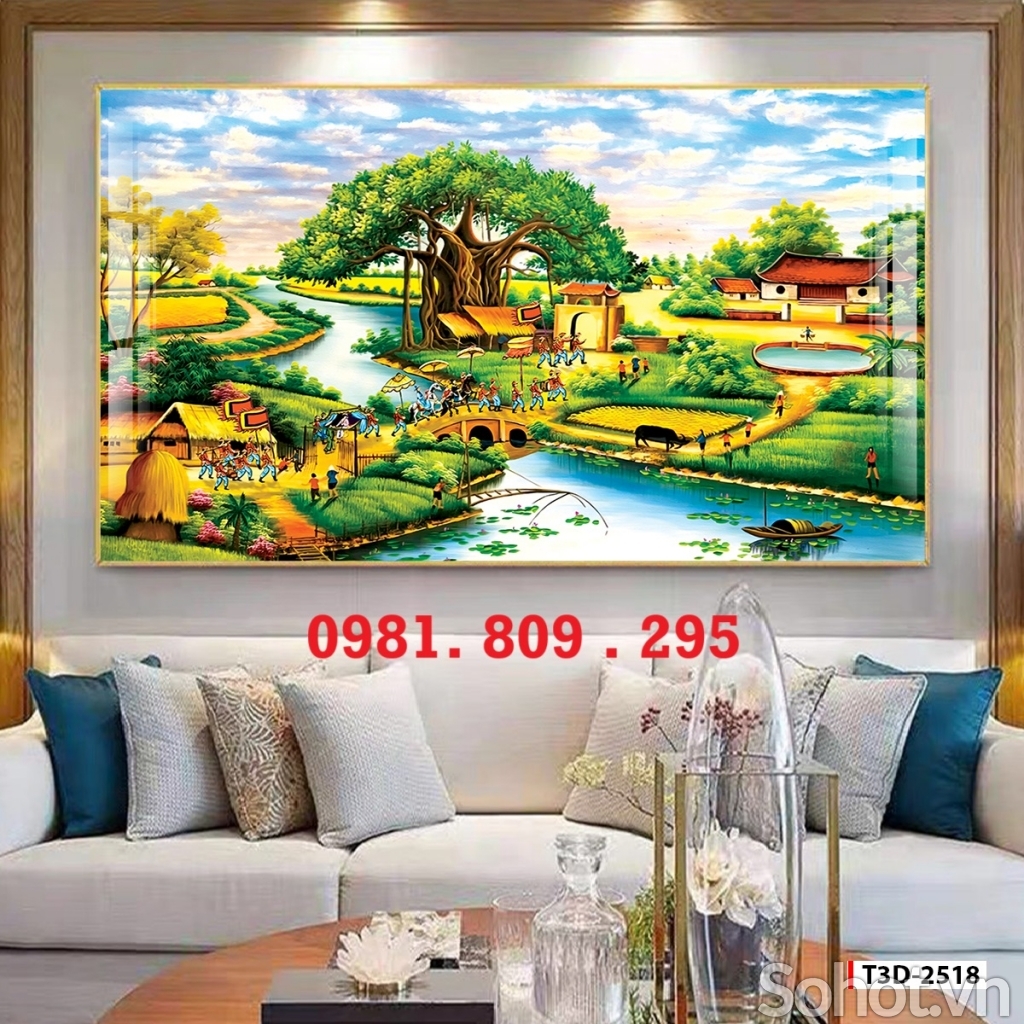 Tranh làng quê, gạch tranh 3d