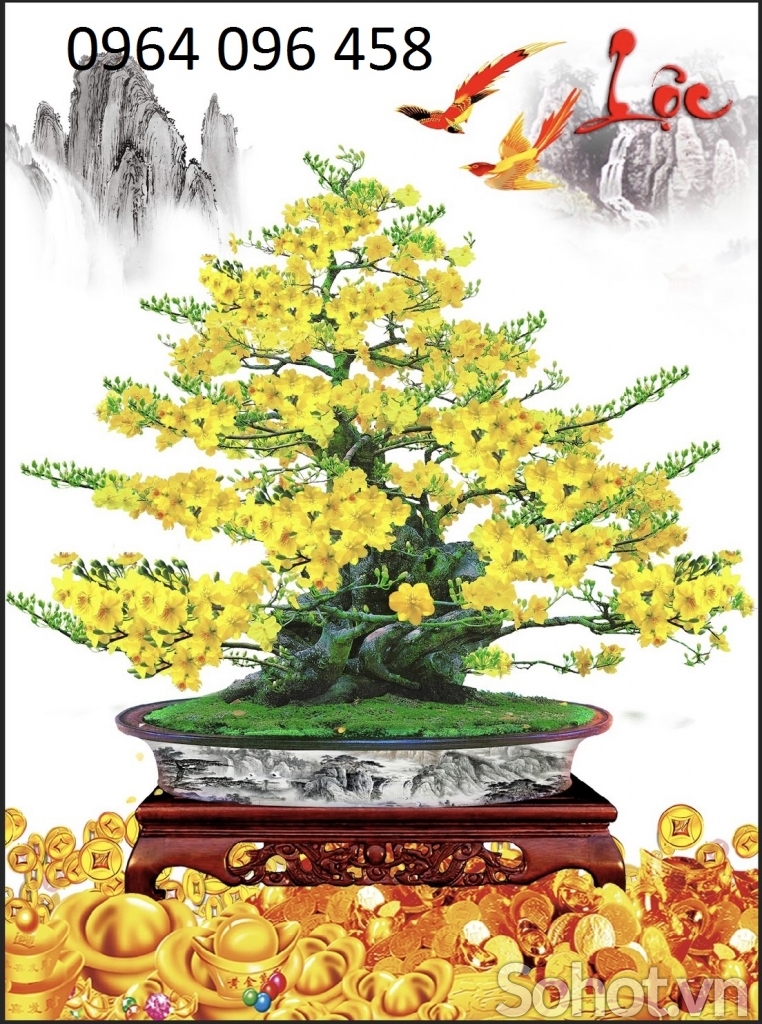 Tranh cây mai 3d - tranh gạch 3d cây mai - KMMM06