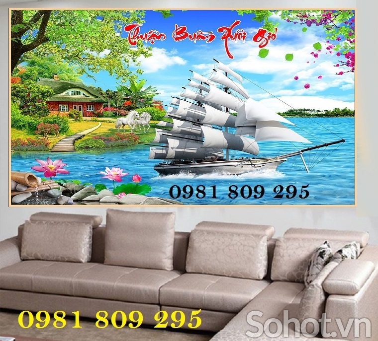 Tranh gạch men thuyền buồm 3d phong thủy HN939