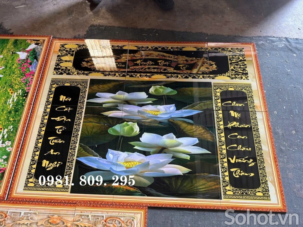 Tranh gạch phòng thờ gia tiên 3d đức lưu quang