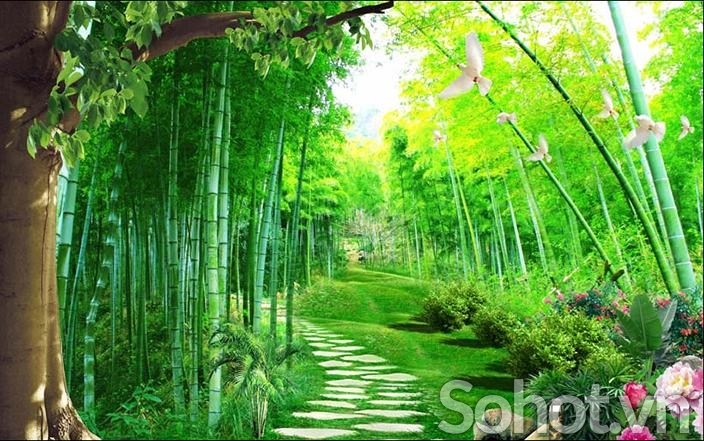 Tranh rừng tre xanh phong thuỷ 3D cao cấp
