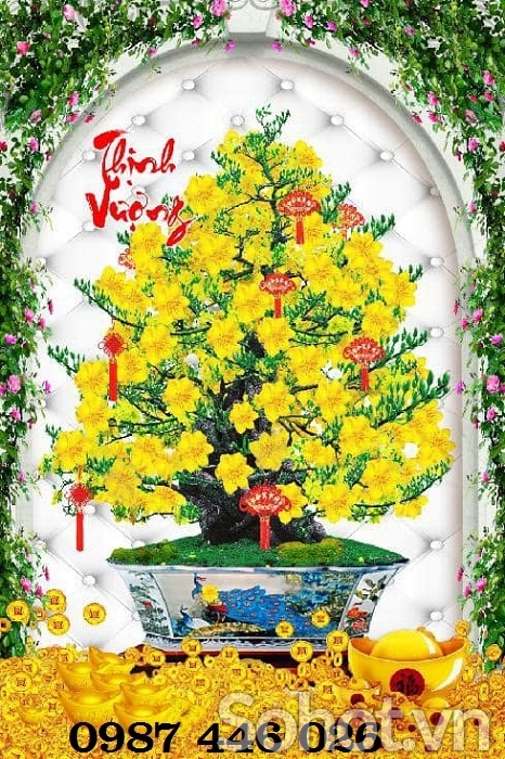 Gạch tranh 3d hoa mai vàng HP9723