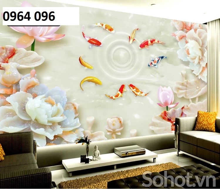 Tranh gạch 3d cửu ngư quần hội - Q02