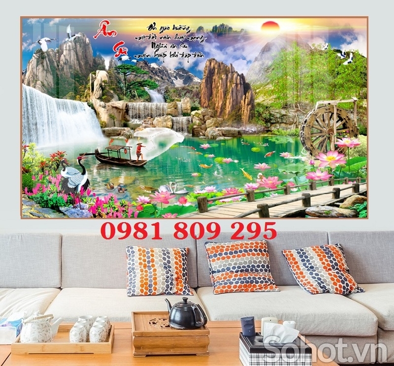 tranh gạch phong thủy sơn thủy 3d