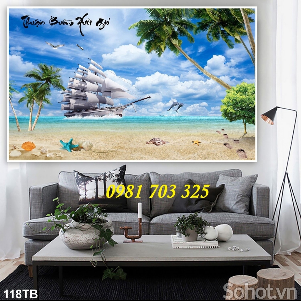 gạch tranh 3D phong thủy thuyền buồm