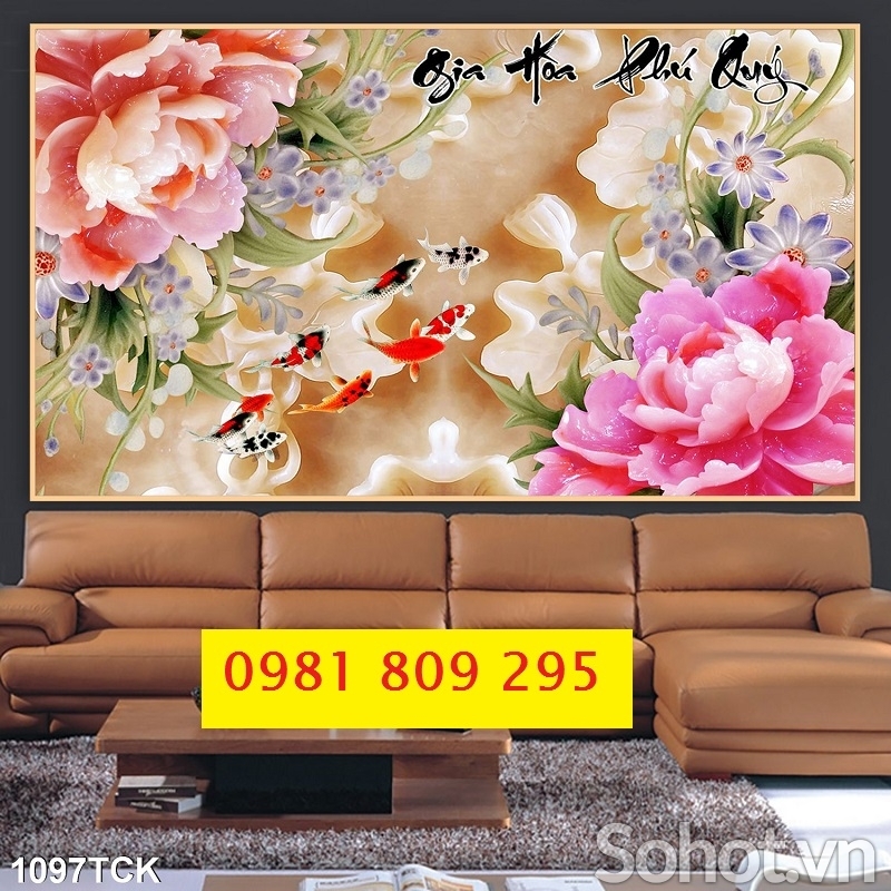 Gạch tranh 3d hoa mẫu đơn , tranh sứ ngọc