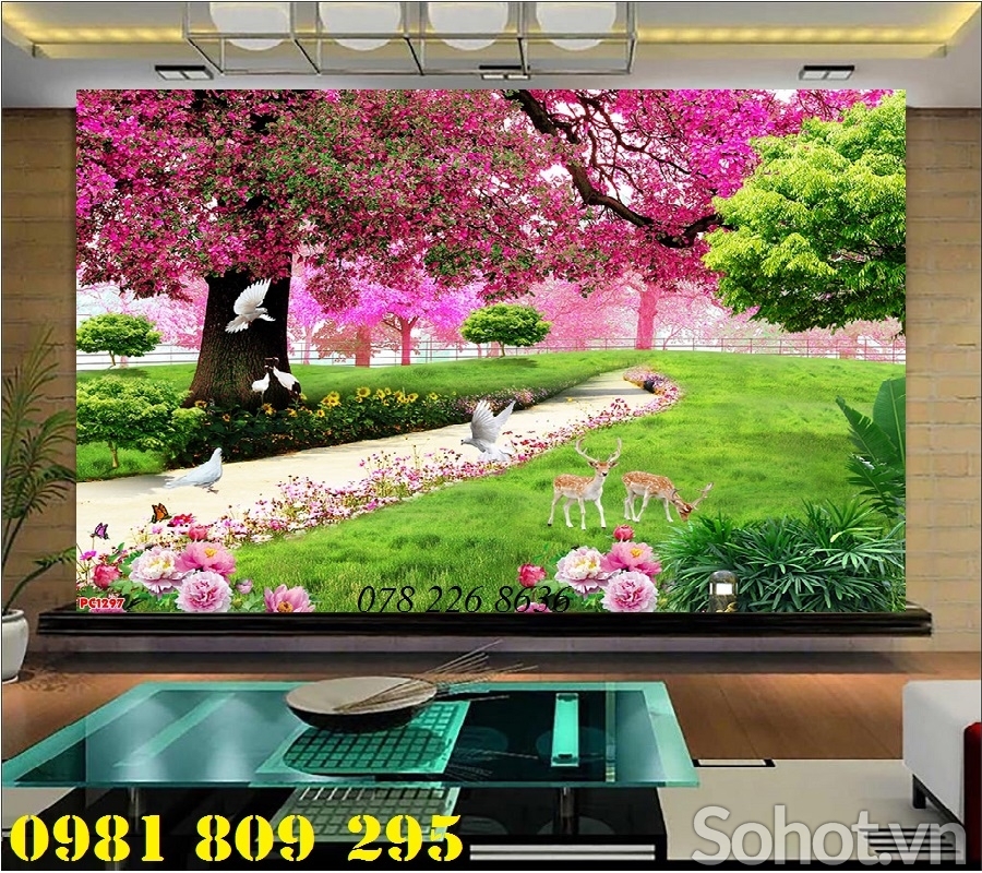 Tranh gạch 3f hoa đào