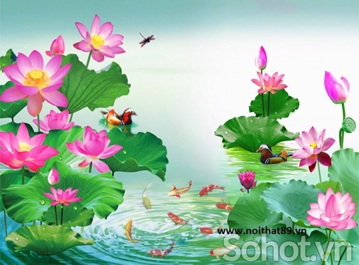 Tranh 3d hoa sen gạch tranh 3d hoa sen 654HG